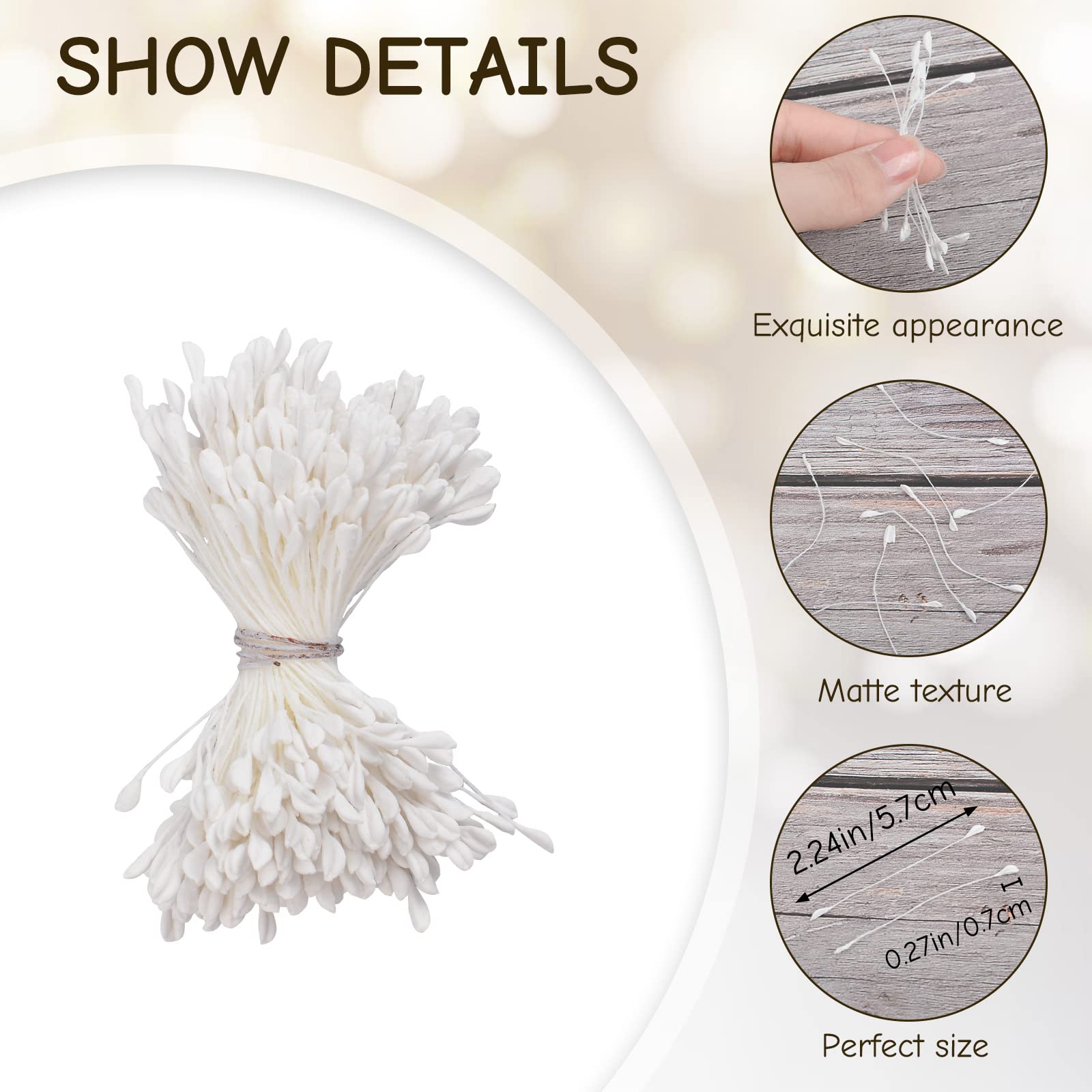 URROMA White Matte Stamens for Crafts 1360 Pcs Stamens for Artificial Flowers DIY Wedding Party Home Scrapbook Decoration - Image 3