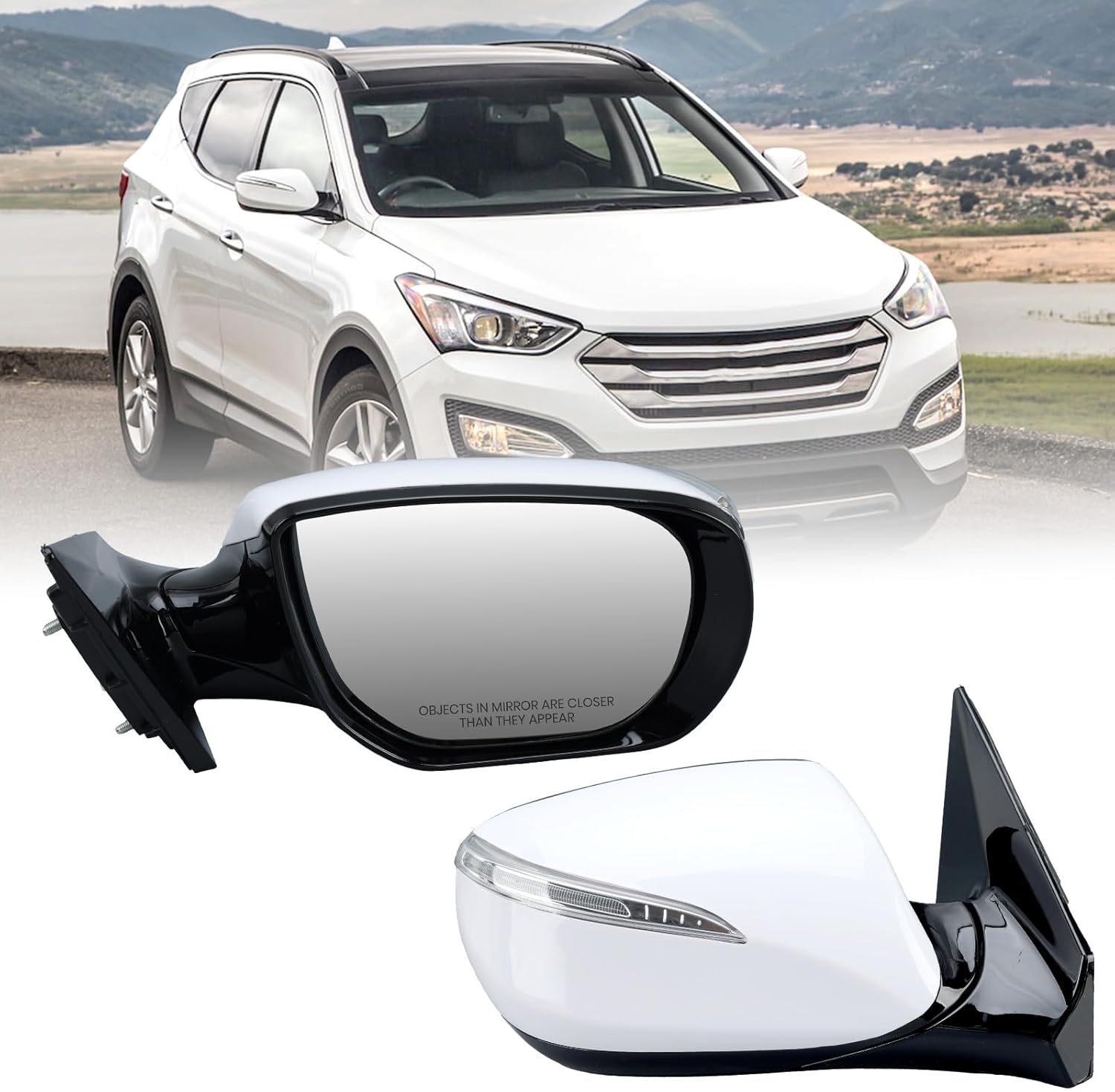 Passenger Side Mirror Compatible with 2013-2018 Hyundai Santa Fe Sport Mirrors with Heated Turn Signals Power Glass Manual Folding Replace HY1321201 Right White(6 Pins)