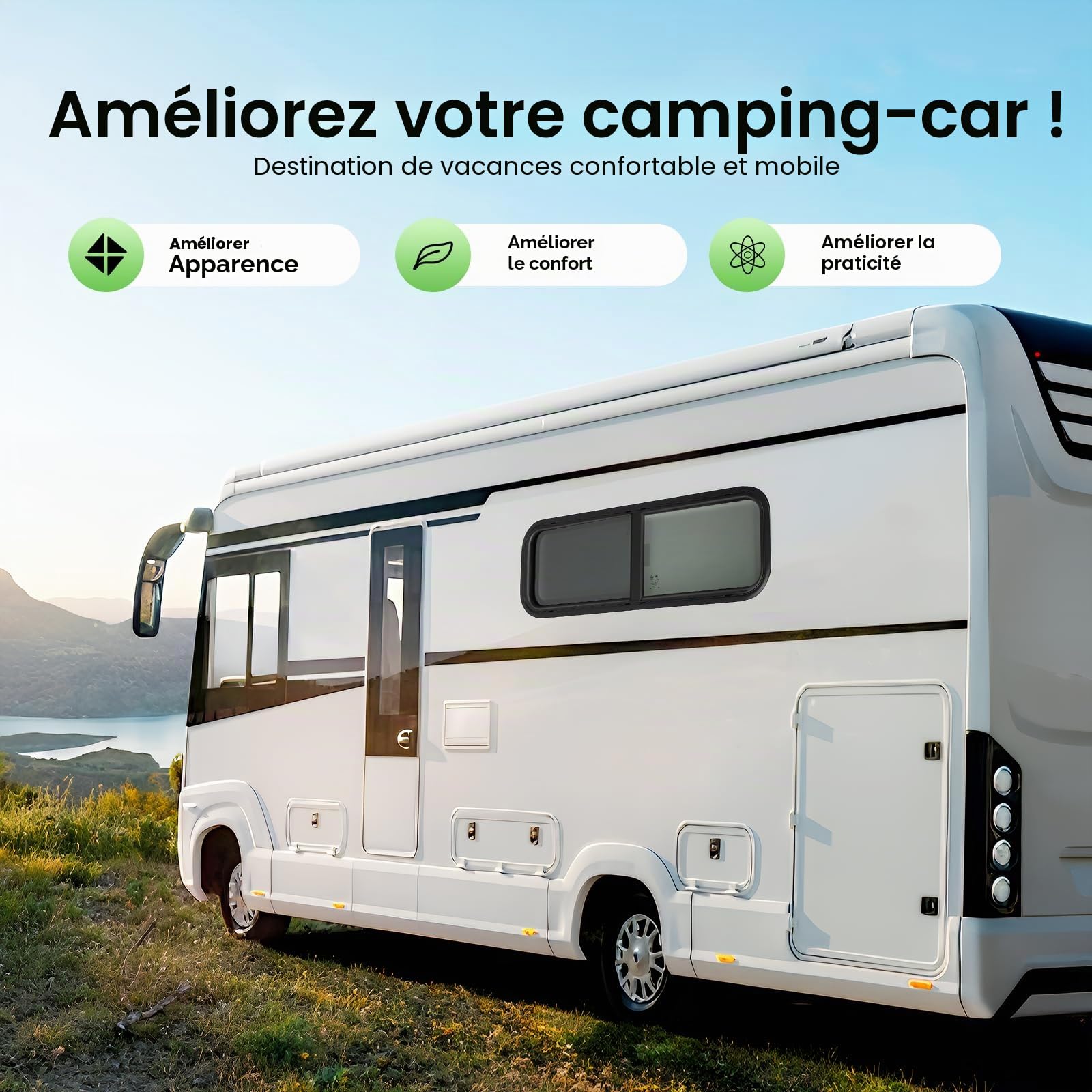 Fenêtre coulissante latérale KumuJ pour camping-car, 900x300mm, anti-insectes, protection visuelle, robuste et durable, universel pour caravane et camping-car, noir