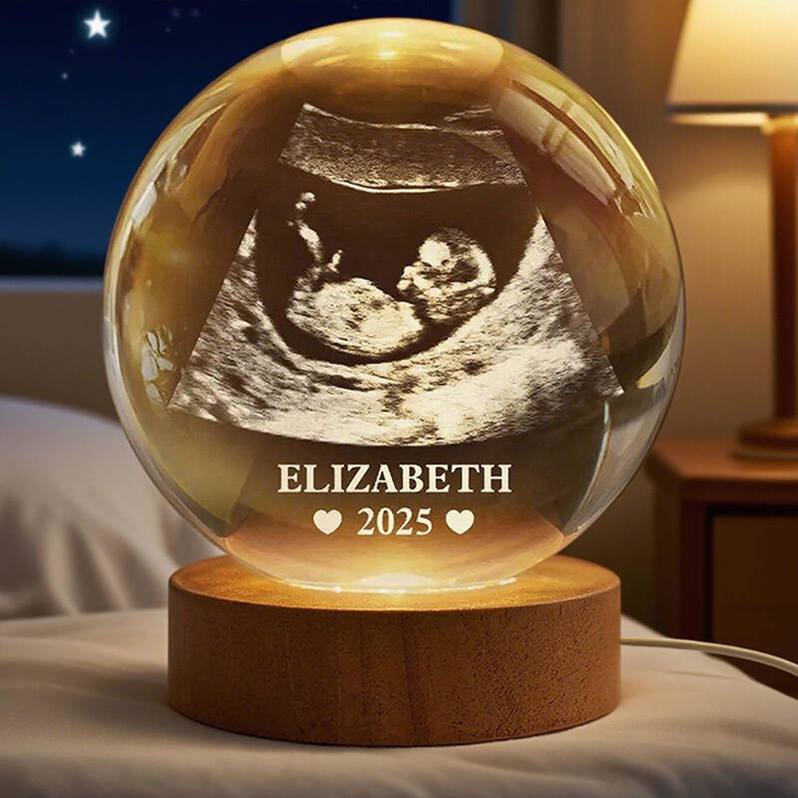 Drawelry Personalized Crystal Ball Night Light with Baby Ultrasound Photo,Custom Engraved Crystal Ball Night Light,Customized Gifts with Lighted Base,Gift for Newborn (Newborn) — image 1