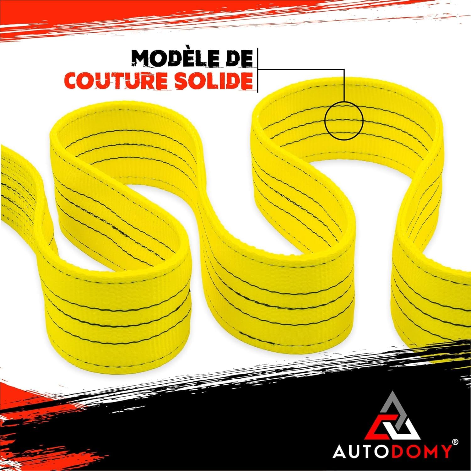 Autodomy Sangle de Remorquage 4x4 5 Mètres Résistance à la Rupture 21.000Kg | Elingue de Levage avec Couture Renforcée | Corde de Remorquage de Voiture | Câble de Remorquage Résistant à l'abrasion
