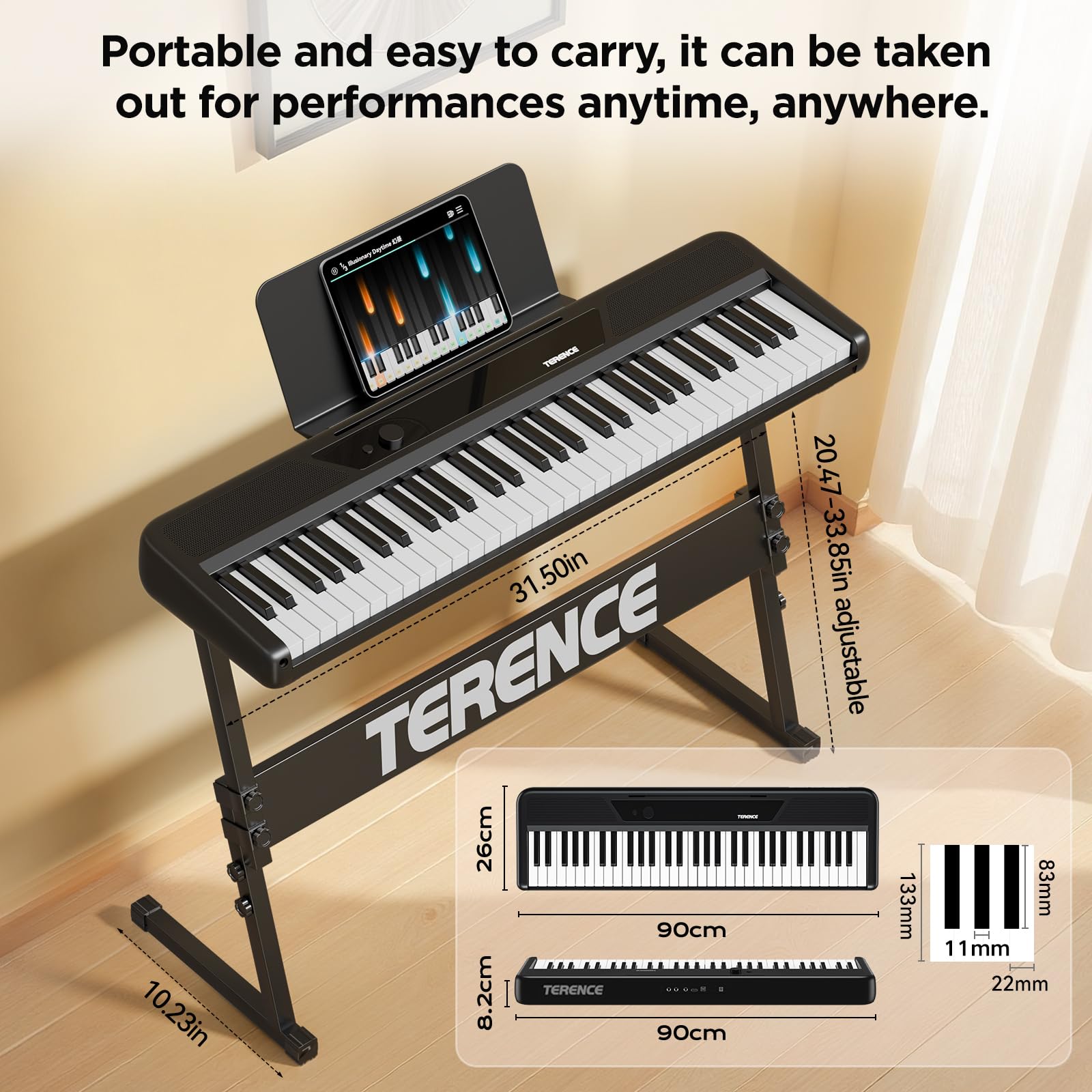 TERENCE Keyboard Piano 61 Tasten Klavier mit Ständer – Tragbares E-Piano für Kinder & Erwachsene 10W Lautsprecher Touch Response 128 Klänge Metronom & Aufnahmefunktion