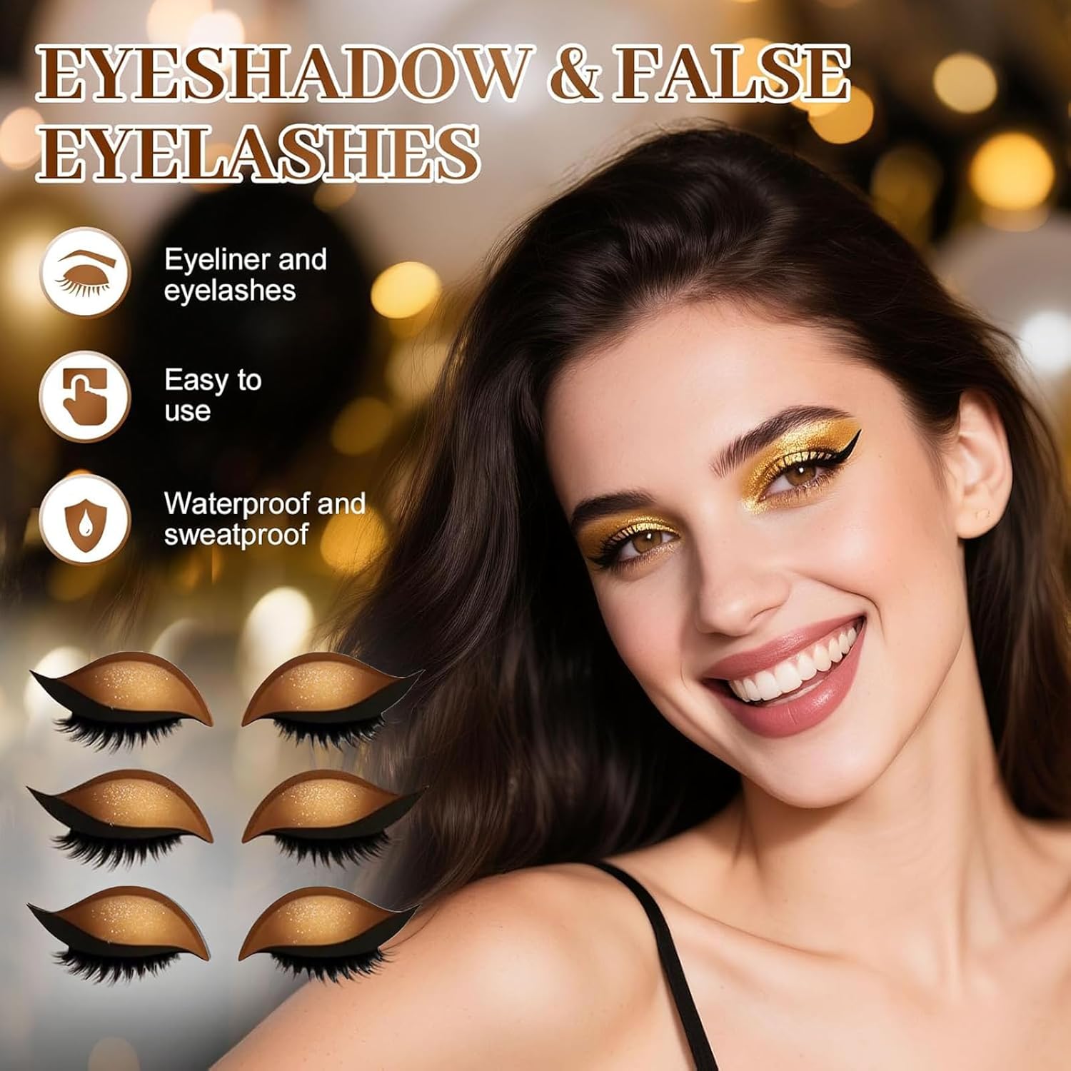 3Pairs,Lazy Eye Shadow Eyelash Patch,3-in-1 False Lashes Eyeshadow and Eyeliner,Reusable Eyemakeup Stickers for All Eye Shapes (Gold) - Image 7