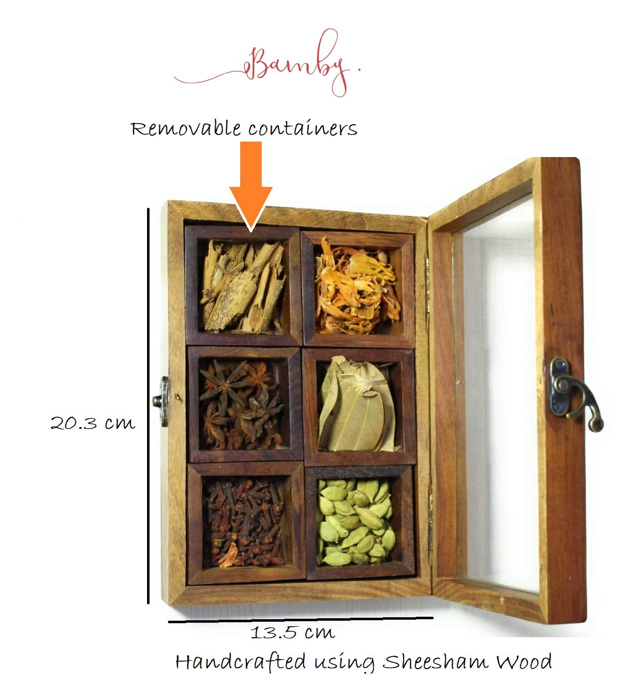 Bamby Wooden Herb and Spice Box or Masala Dani with Spoon - Image 4 thumbnail
