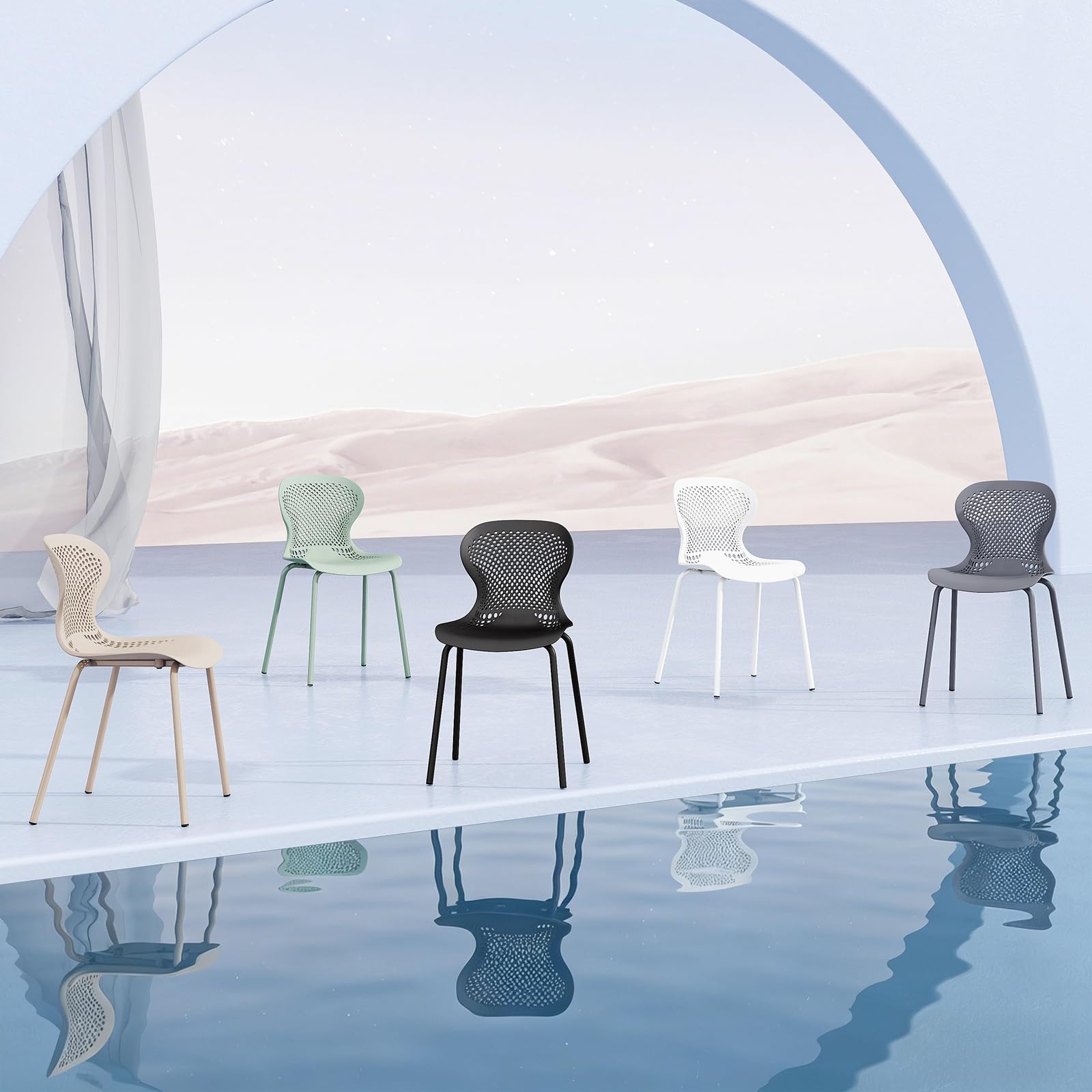 JIJIAN Set di 6 Sedie Sala da Pranzo Impilabili, Sedia da Cucina con Gambe in Metallo, Sedie da Giardino in Plastica, per Sala da Pranzo, Soggiorno, Giardino, Balcone e Terrazza, Cachi