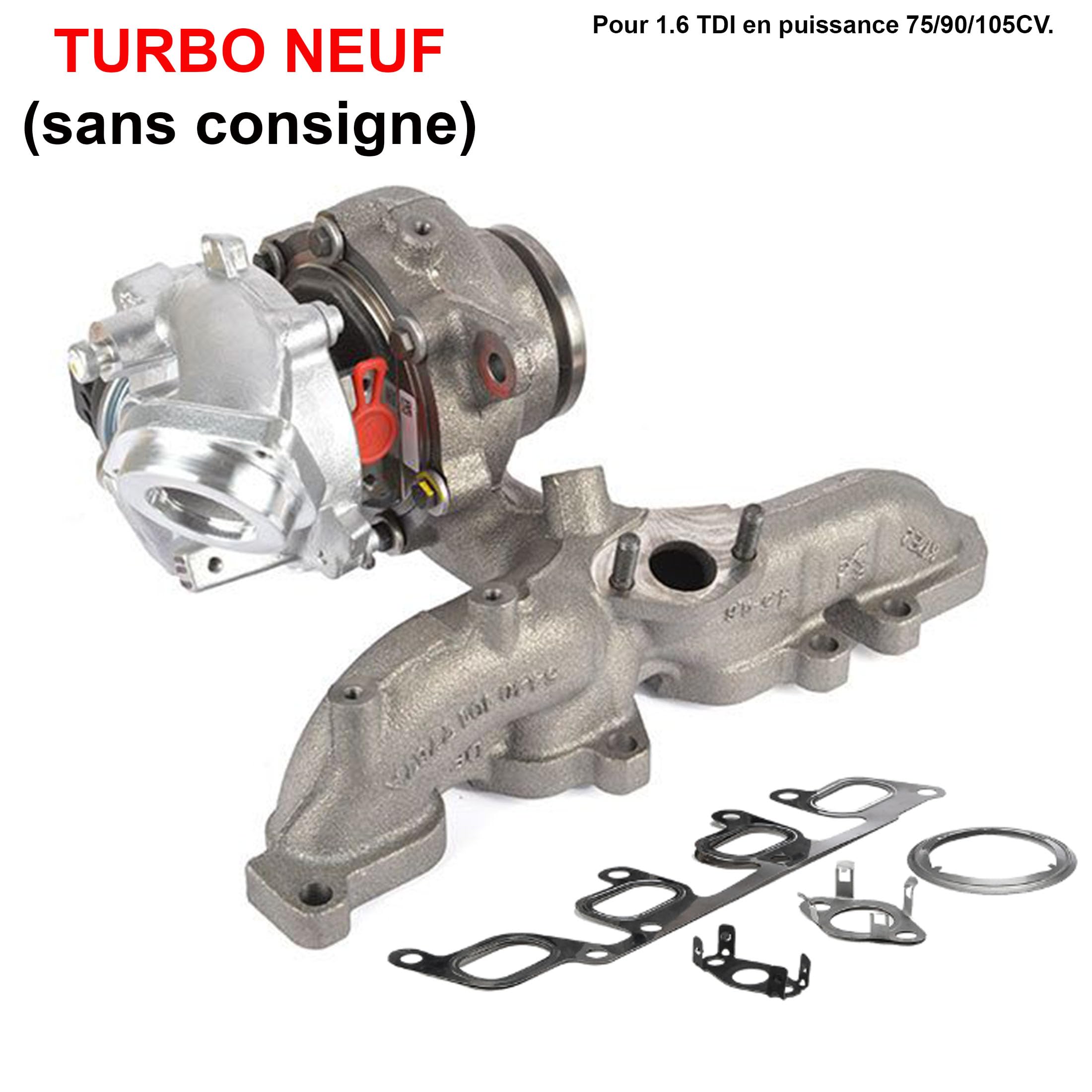 Partsline Turbo Turbocompresseur avec 5 Joints pour moteur 1.6 TDI 75/90/105cv – A1 Ibiza Fabia Rapid Polo Roomster – 03L253056D 03L253016A