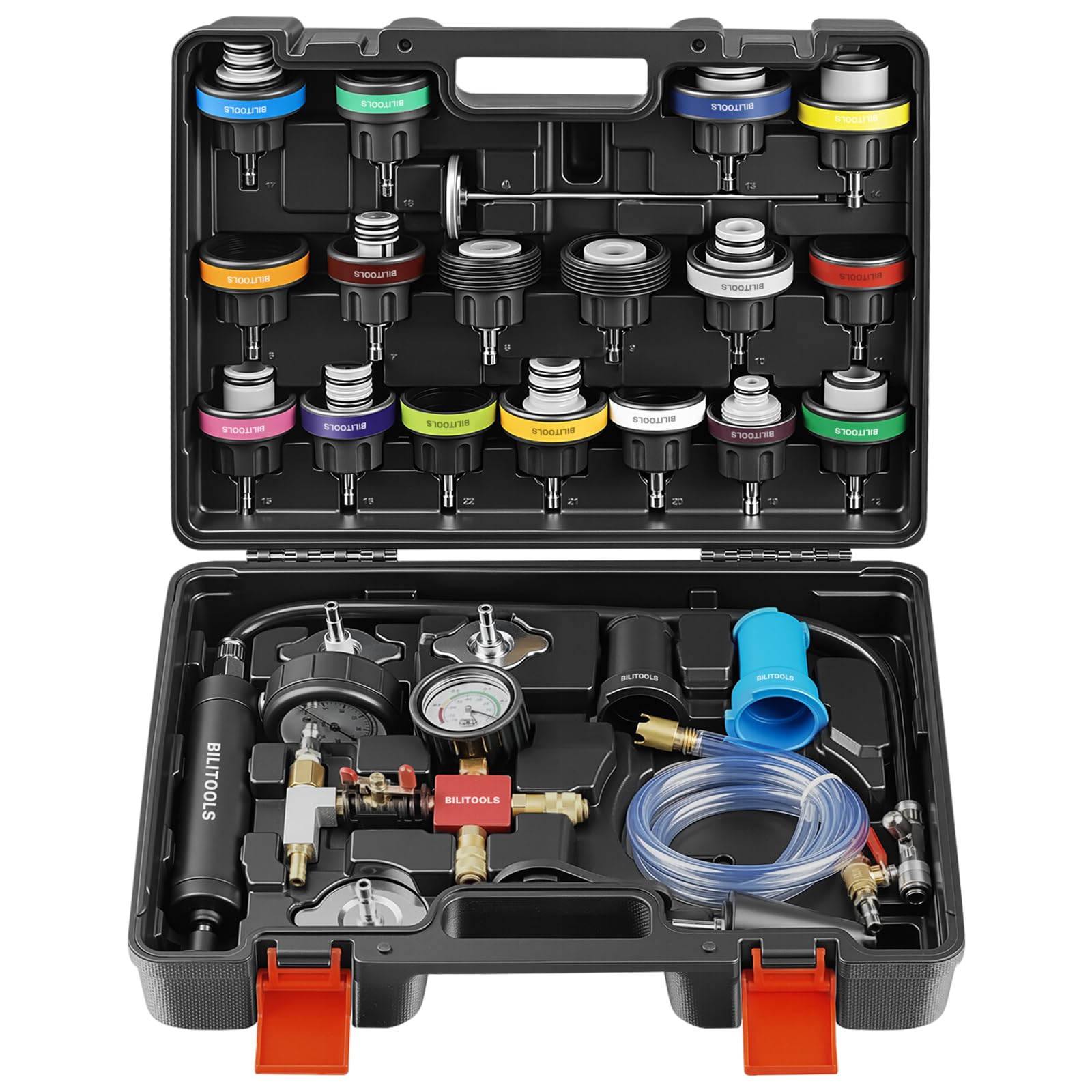 BILITOOLS Radiator Coolant Pressure Tester & Vacuum Refill Kit, 28-Piece Universal Cooling System Radiator Leak Tester & Refiller