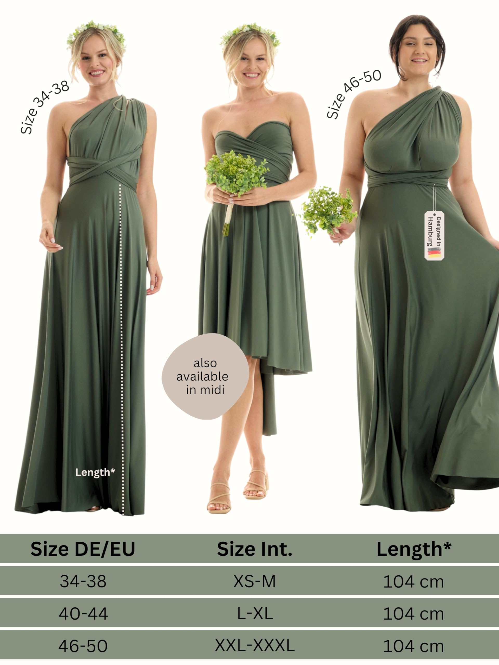 Juvell Sukienka druhny długa - sukienka maxi - suknia wieczorowa Infinity - sukienka kopertowa Multiway - krótkie rękawy - w zestawie top bandeau - elegancka sukienka koktajlowa - wesele bal
