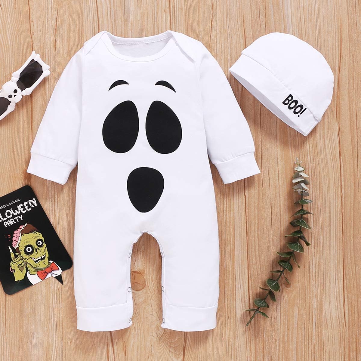 Baby Boys Girls Halloween Outfit Set Funny Halloween Long Sleeve Romper with Hat - Image 4