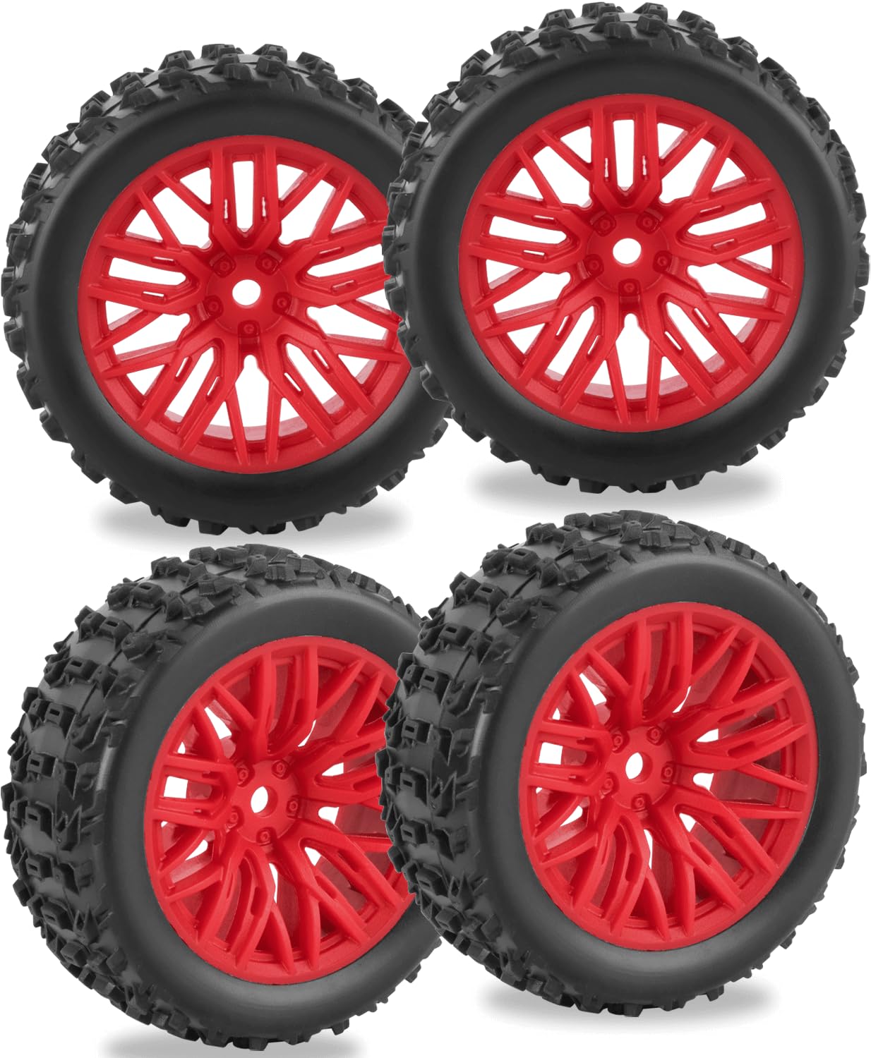 RCarmubWow RC Buggy Wheels and Tires for 1/18 Typhon Grom RC Crawler Car,Pre-Glued RC Wheels and Tires Buggy Wheels & Rubber Tires Plastic Rim,4pcs,Red