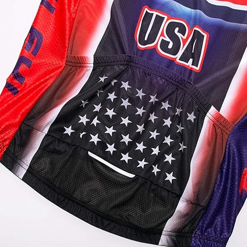 Miniatura 5 de Hombres Ciclismo Jersey USA Bicicletas Camisas Manga Larga Bicicleta Jersey Cremallera Completa