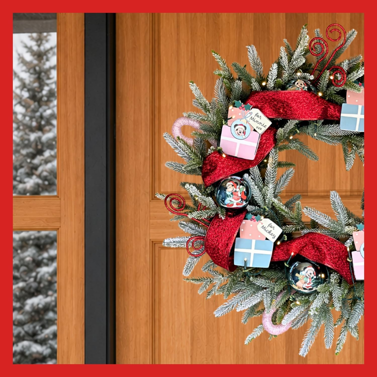 CG Hunter Disney Mickey Mouse and Minnie Mouse Flocked Wreath, 26 in, LED
