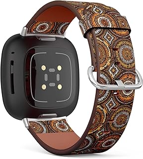 CJBROES Replacement Leather Watch Band, Compatible with Fitbit Versa 3 and Fitbit Sense of Wristband Bracelet Accessory - African Circle