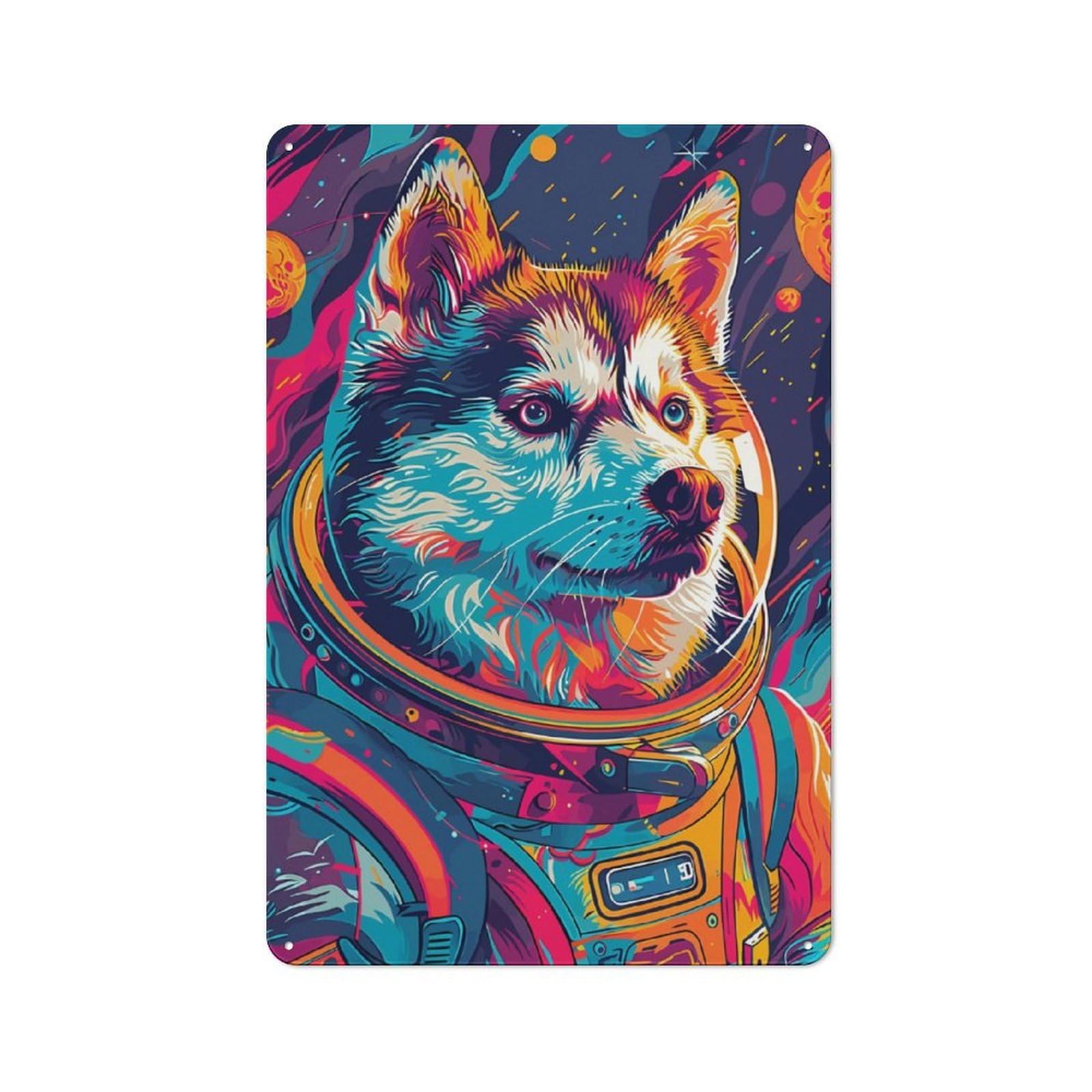 Junmoney Astronaut Space Husky Retro Metal Wall Sign 30X20cm With For Garage Wall, Suited To Garage Decor Collectors