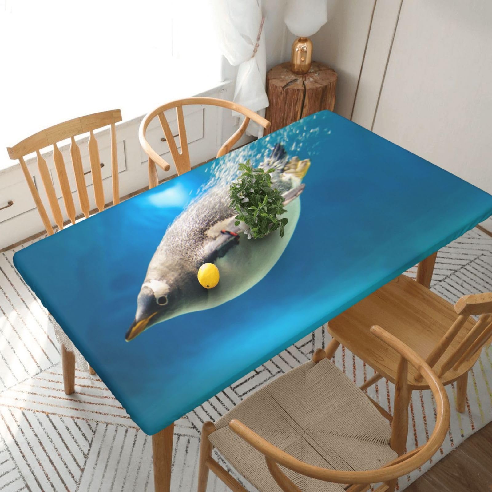 BNVSADC Swimming Penguin Printed 5FT Tablecloth Polyester Kitchen Water Resistant Table Cloth Dining Table Decoration Table Covers, 152x76 CM