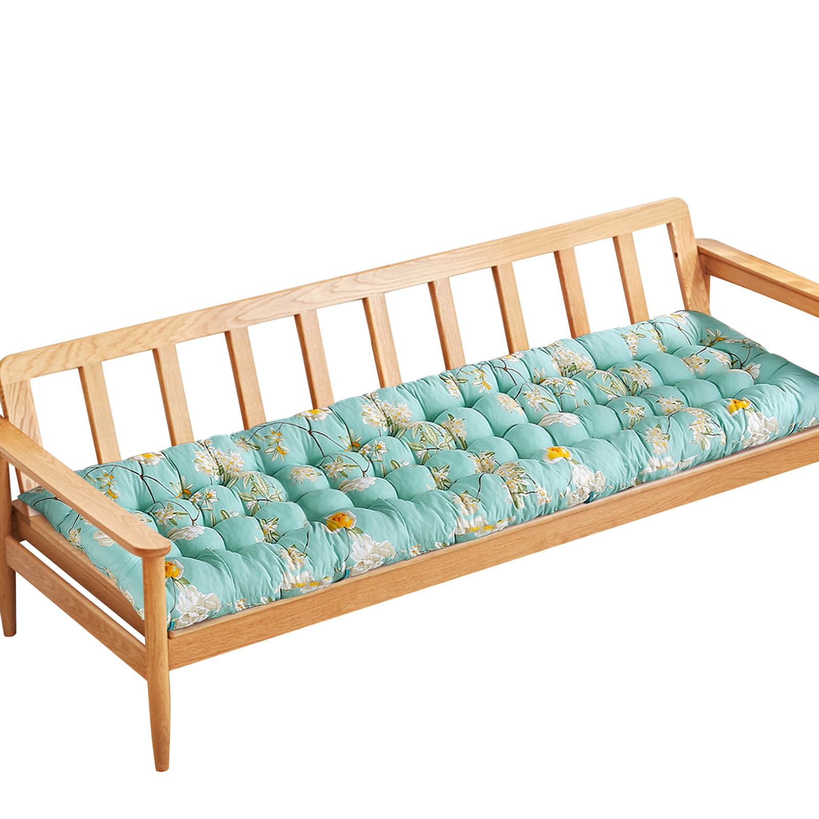 PLULON Cyan Garden Bench Cushion 2/3 Seater Garden Chair Pad Porch Swing Chair Cushion Bench Seat Pad Mat Floral Cushion Furniture Pad for Patio Lawn Lounger Bench 120x48cm (Cyan) — image 1