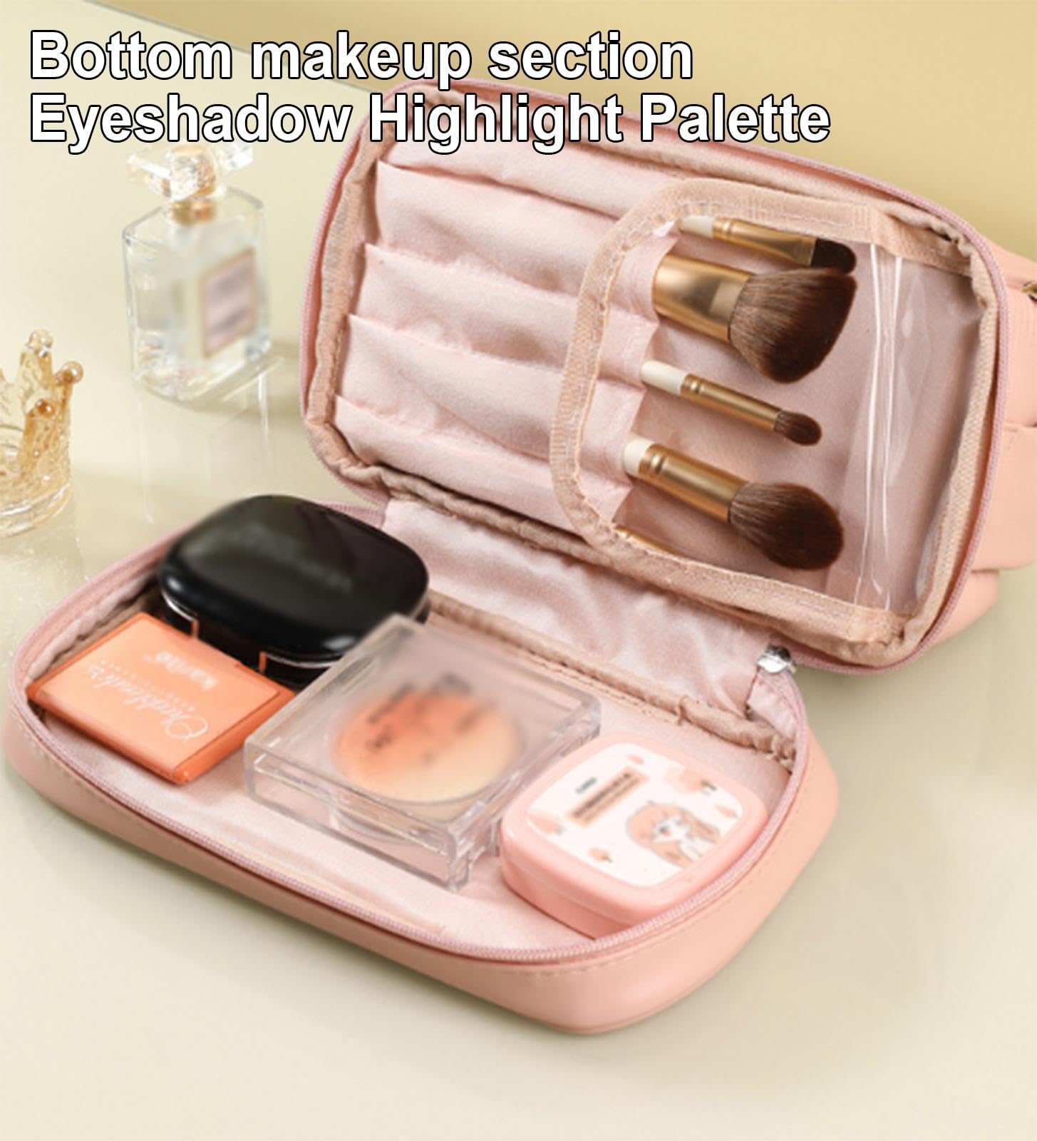 Neceser de Viaje de Gran Capacidad, Neceser Multifuncional de Piel Sintética para Mujeres y Niñas, Neceser de Maquillaje, Organizador con Cremallera,C