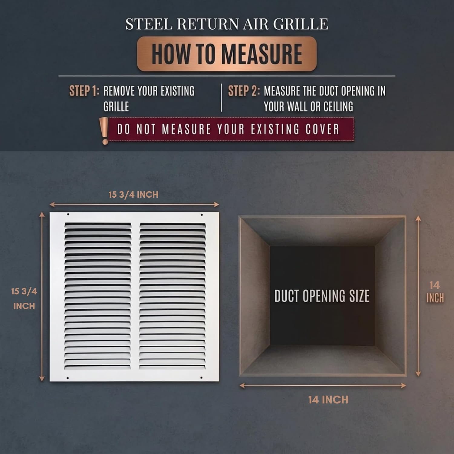 Fits 14x14 Duct Opening | Steel Return Air Grille, Air Return Vent Cover for Ceiling and Sidewall | HVAC Cold Air Intake Grille | 45 Degree Louvered [Outer Dimensions: 15.75"W x 15.75"H]