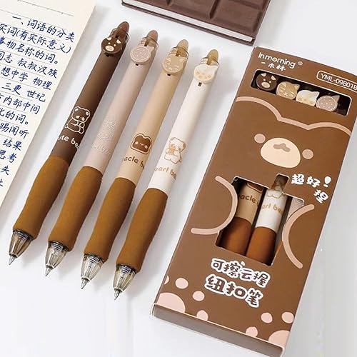 Miniatura 7 de MOZXIRZ 4 bolígrafos de tinta de gel borrables retráctiles, bonitos bolígrafos de oso de 0.020 in de punta fina, bolígrafos de oficina y escuela,