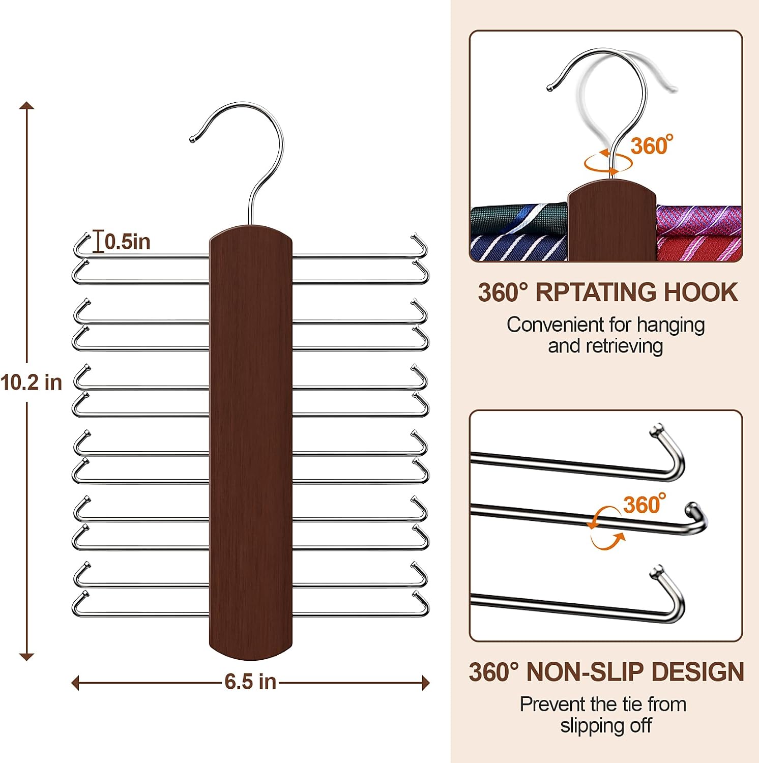Tie Rack with 48 Hooks, Large Capacity Tie Hanger for Closet Organizer