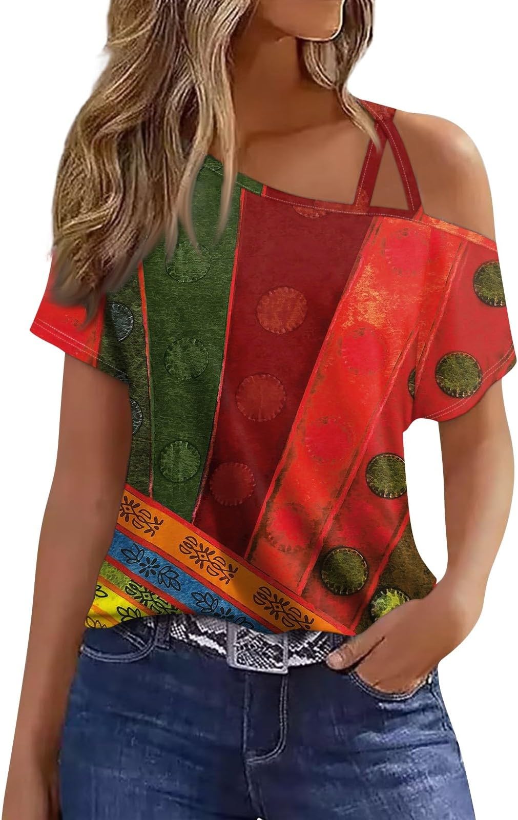 FQZWONGOff The Shoulder Tops for Women Womens Summer Clothes 4Th of July Outfits Ladies Short Sleeve USA Patriotic Shirts