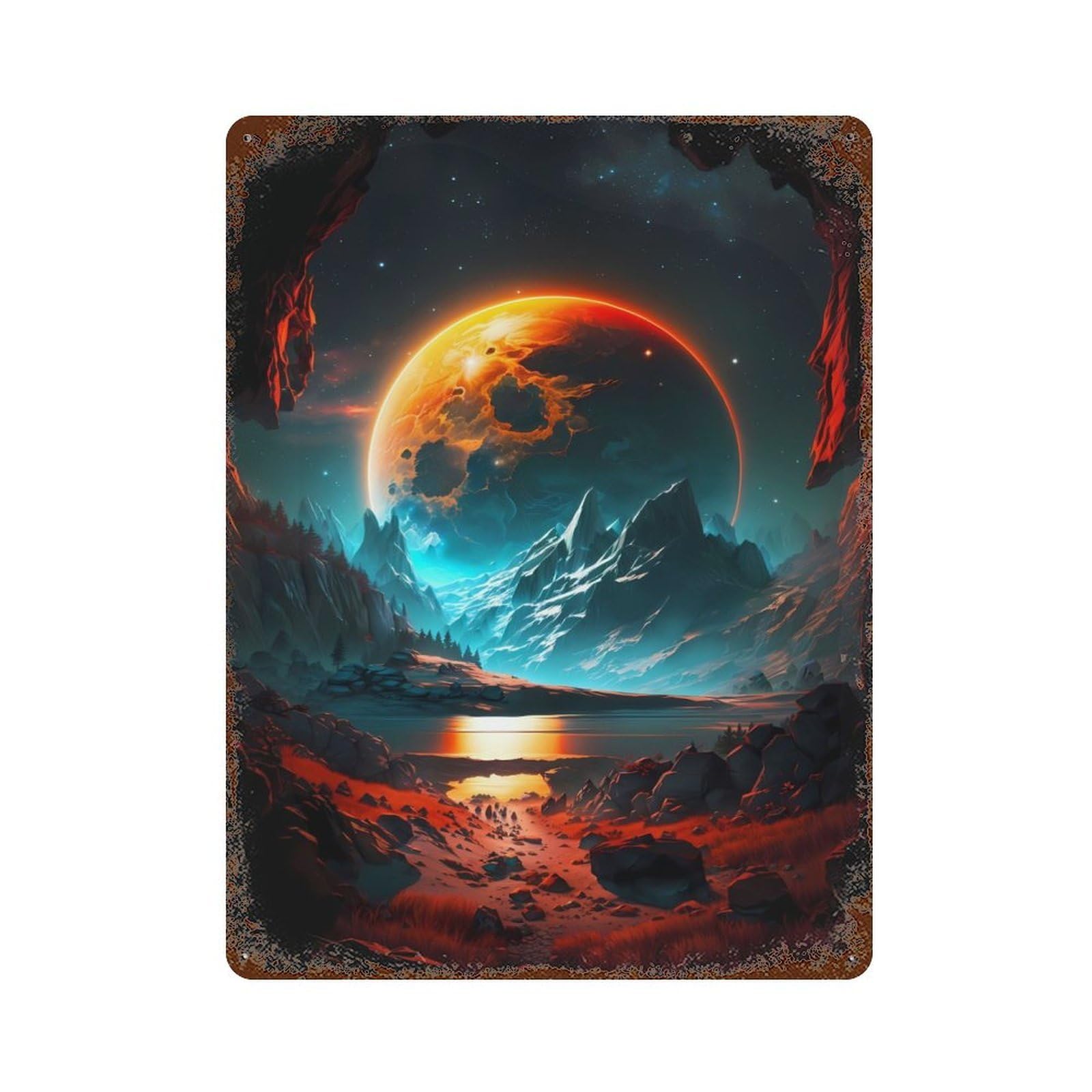 Sunset Of Stellar Rust Effect Tin Sign 15.7"x11.8", Novelty Wall Decor for Garage, Pub Or Kitchen