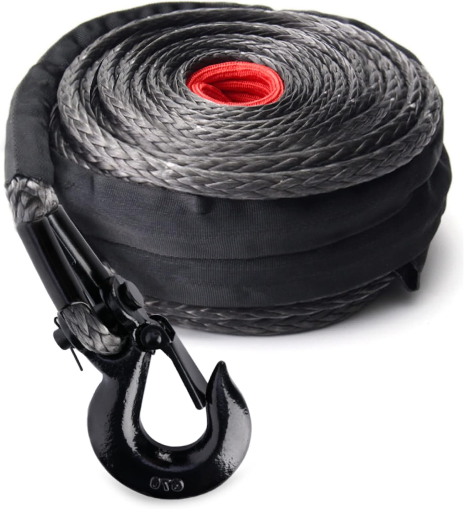 OFF ROAD BOAR Synthetic Winch Rope 3/8 92 ft, 25000lbs Recovery Rope with Hook, Winch Cable Replacement, Winch Line Extension for 4WD ATV/UTV Vehicle Jeep SUV (Black)