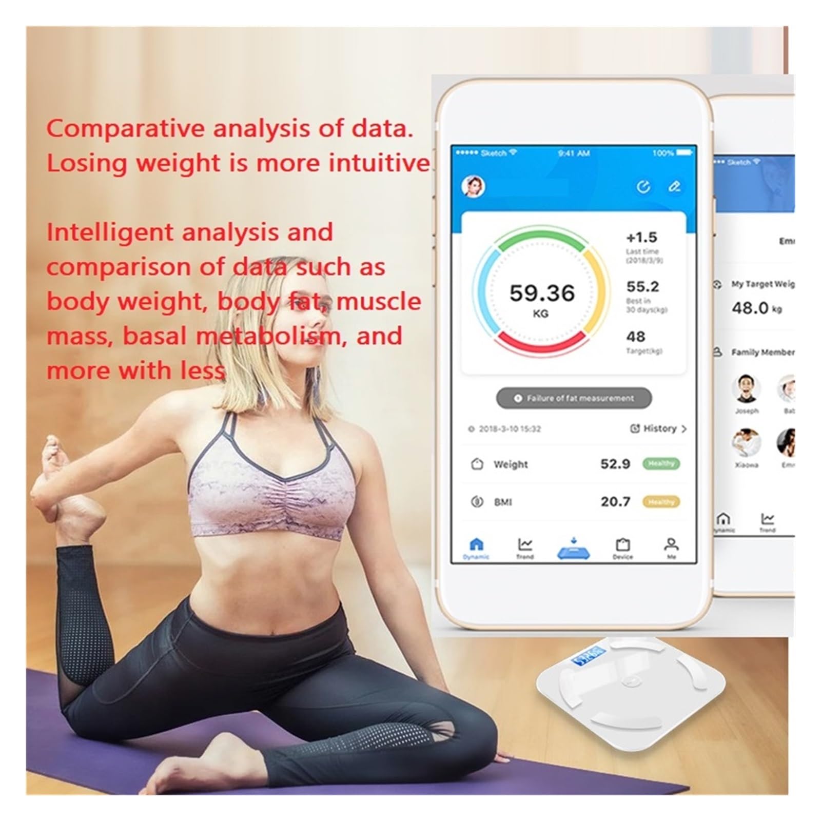 Básculas De Baño Báscula Cuerpo Piso Bluetooth Grasa BMI Peso Inteligente Digital LED Analizador Composición Corporal Equilibrio Preciso FáCil De Leer(White)