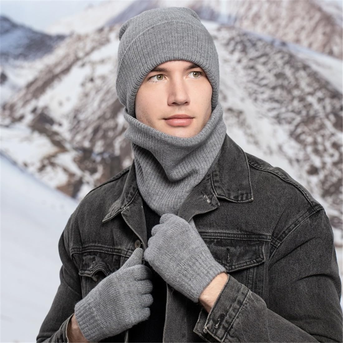 Juego de gorro de invierno para el cuello, bufanda, guantes unisex de punto, gorro térmico para mujeres y hombres, gorro de invierno cálido de 3 piezas por juego