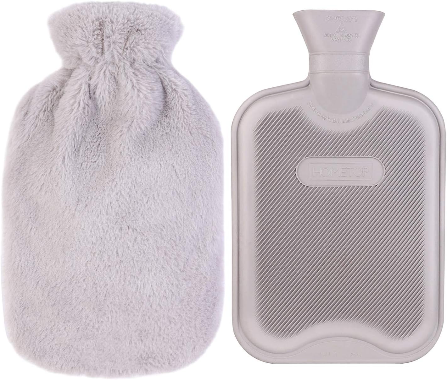 HomeTop Premium Classic Rubber Hot Water Bottle w/Luxurious Faux Fur Plush Fleece Cover (2L, Gray) : Health & Household