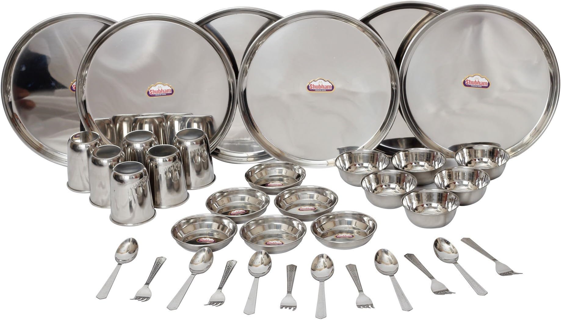 Shubham Stainless Steel Dinner Set , Set of 36,Silver