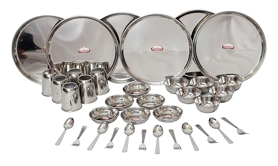 Shubham Stainless Steel Dinner Set , Set of 36,Silver