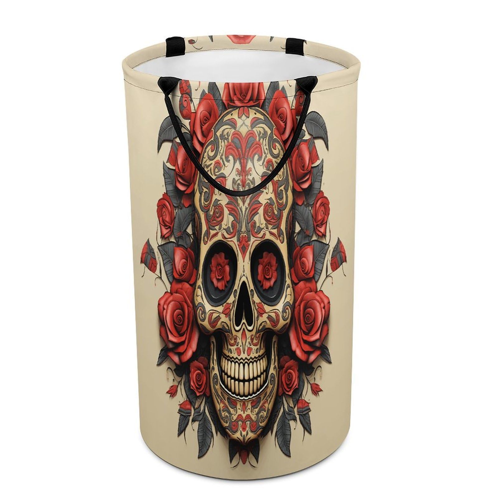 Red Rose Sugar Skull Laundry Basket Large Foldable Laundry Hamper with Handles Freestanding Collapsible Clothes Basket Waterproof Portable Dirty Clothes Hamper for Bathroom 86L