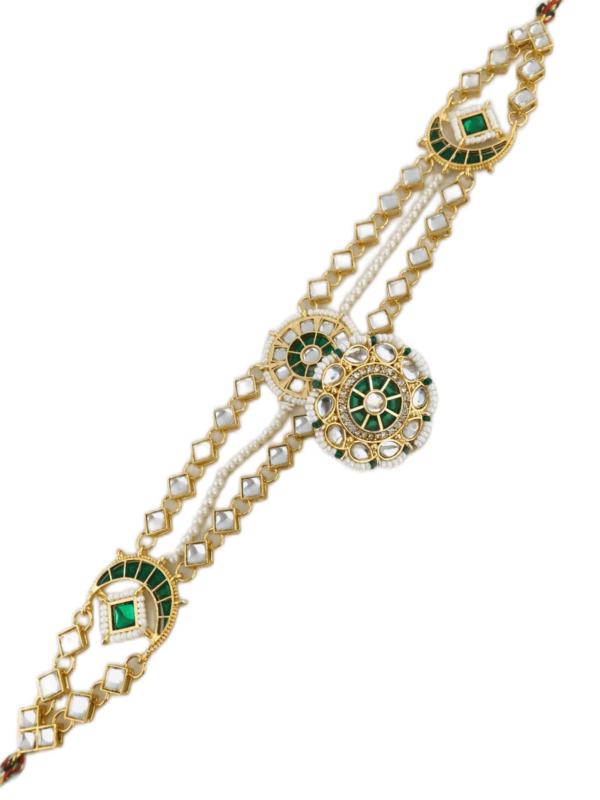 Sattyaki Gold-Plated Traditional Dulhan Bridal Sheesphool Mathapatti Rajasthani Maang Tikka with detachable Borla in Kundan and Pearls with Dori for Women and Girls (Emerald Green) (B09KV8NKZ8) Amazon Price History, Amazon Price Tracker