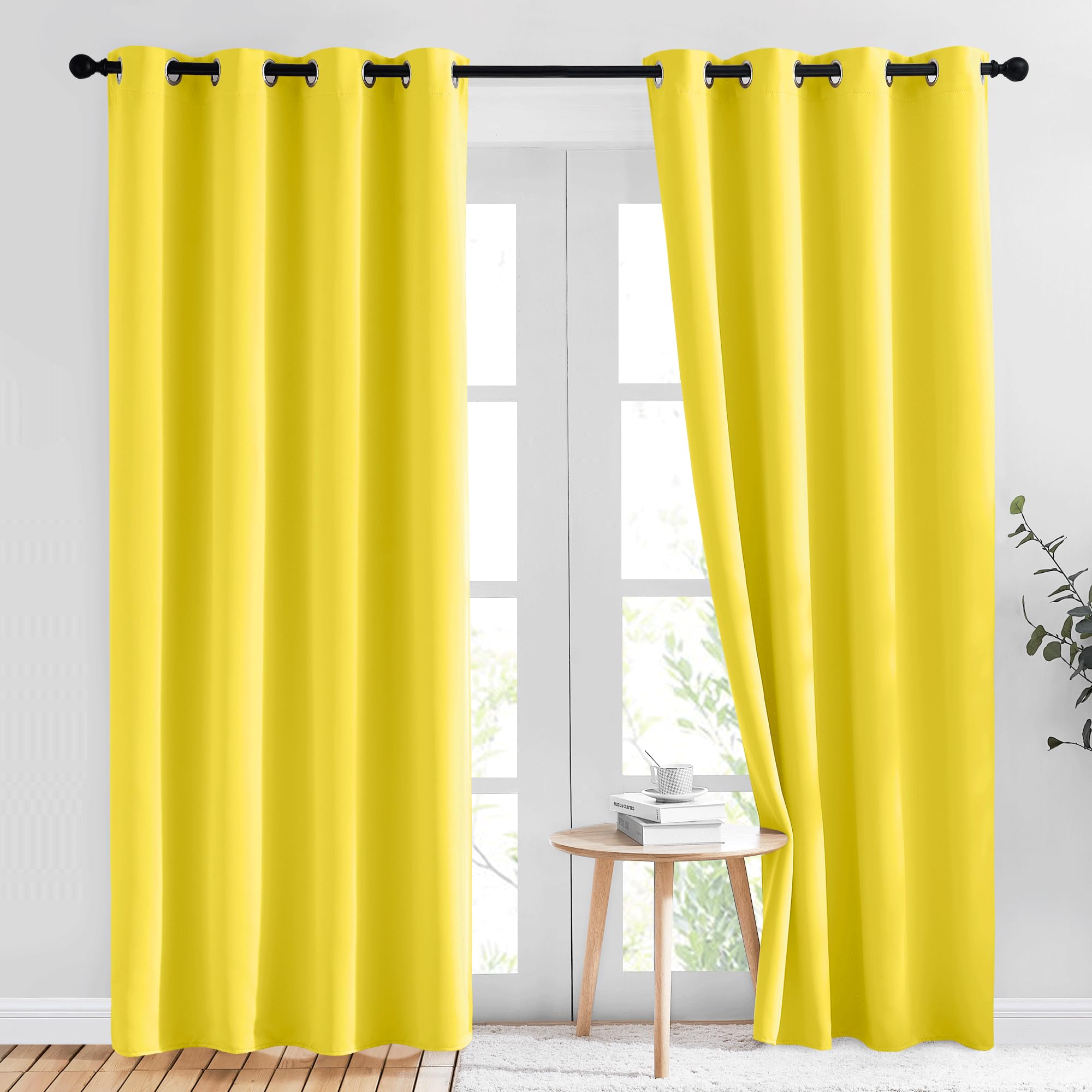 NICETOWN Bright Yellow Blackout Curtains 84 inch Long