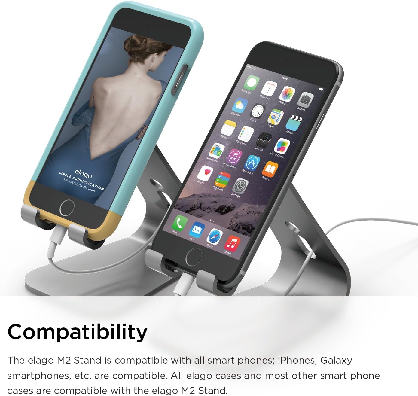 elago® M2 Stand [Dark Grey] - [Premium Aluminum][Angled for Video Calls][Cable Management] - for All iPhones, Galaxy, and Other Smartphones