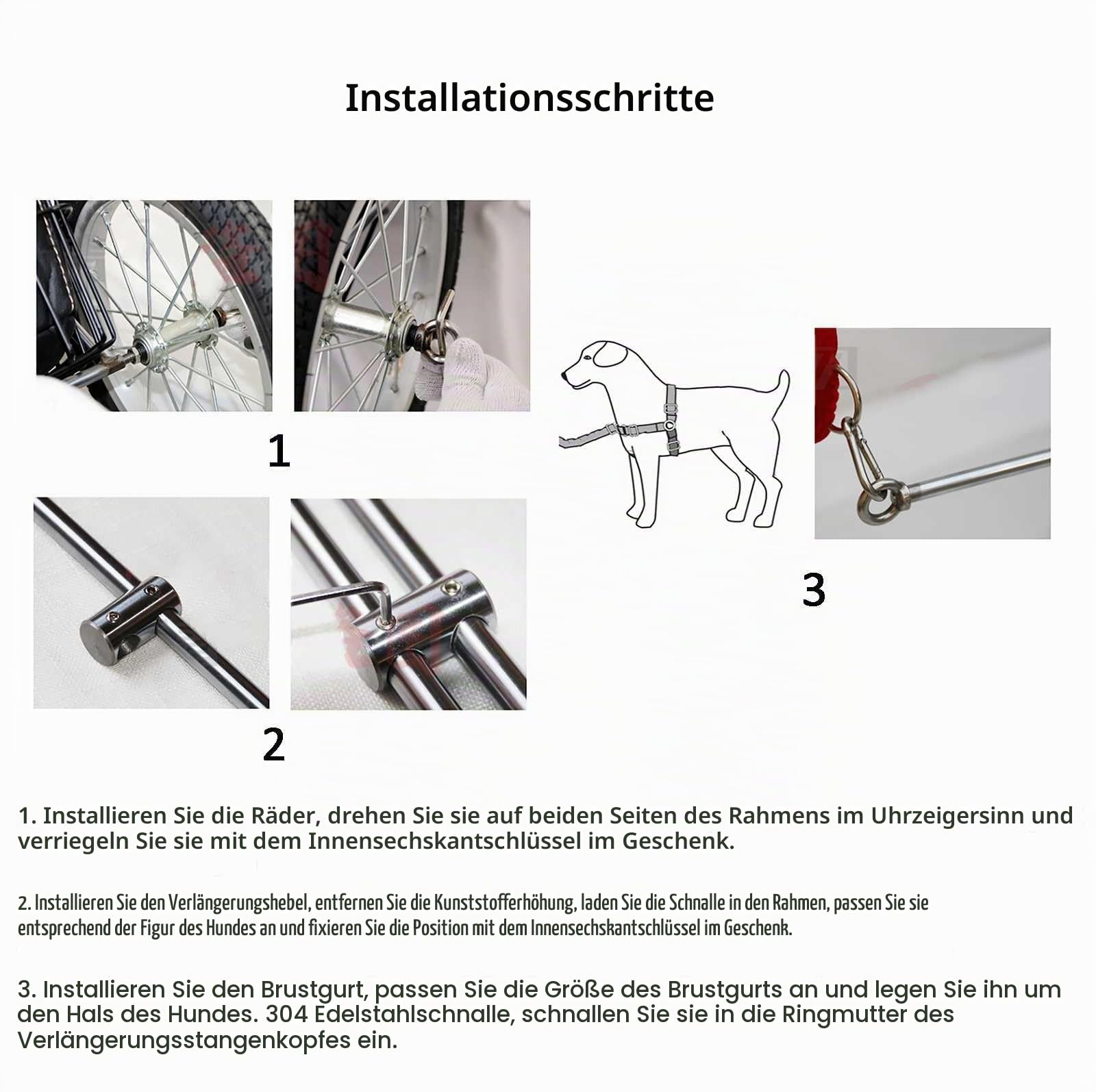 Hunde-Ziehwagen,Hunde-Rollwagen FüR 10-30kg Haustier HundeanhäNger Brustgurt Verstellbar Leicht Zu Tragen Haustier-Pull-Wagen,FüR MittelgroßE Hunde