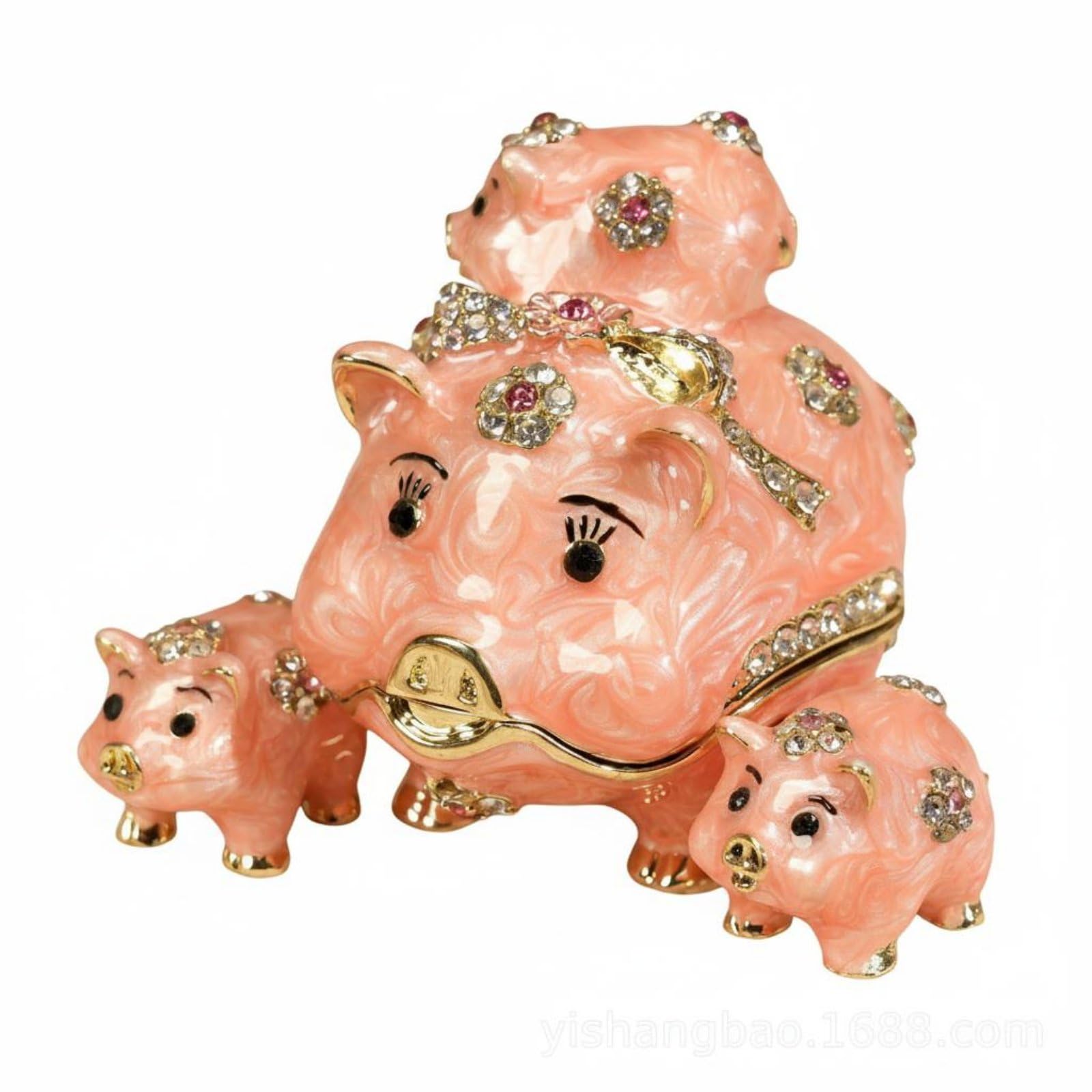 Coffret bijoux émail porcelaine rose avec fermeture et figurine zodiaque pour maison