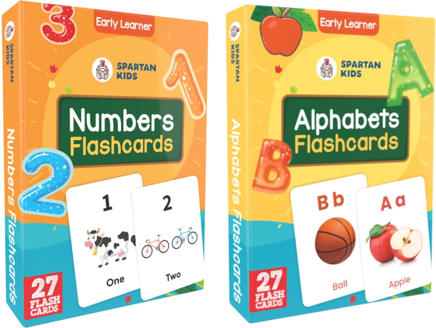 SPARTAN KIDS® Numbers and Alphabets (Set of 2) - Easy & Fun Way of Learning 1 Year to 6 Years Old Babies - Flash Cards for Kids 2 Years - Flash Cards for Babies 1 Year Old (Combo Set)