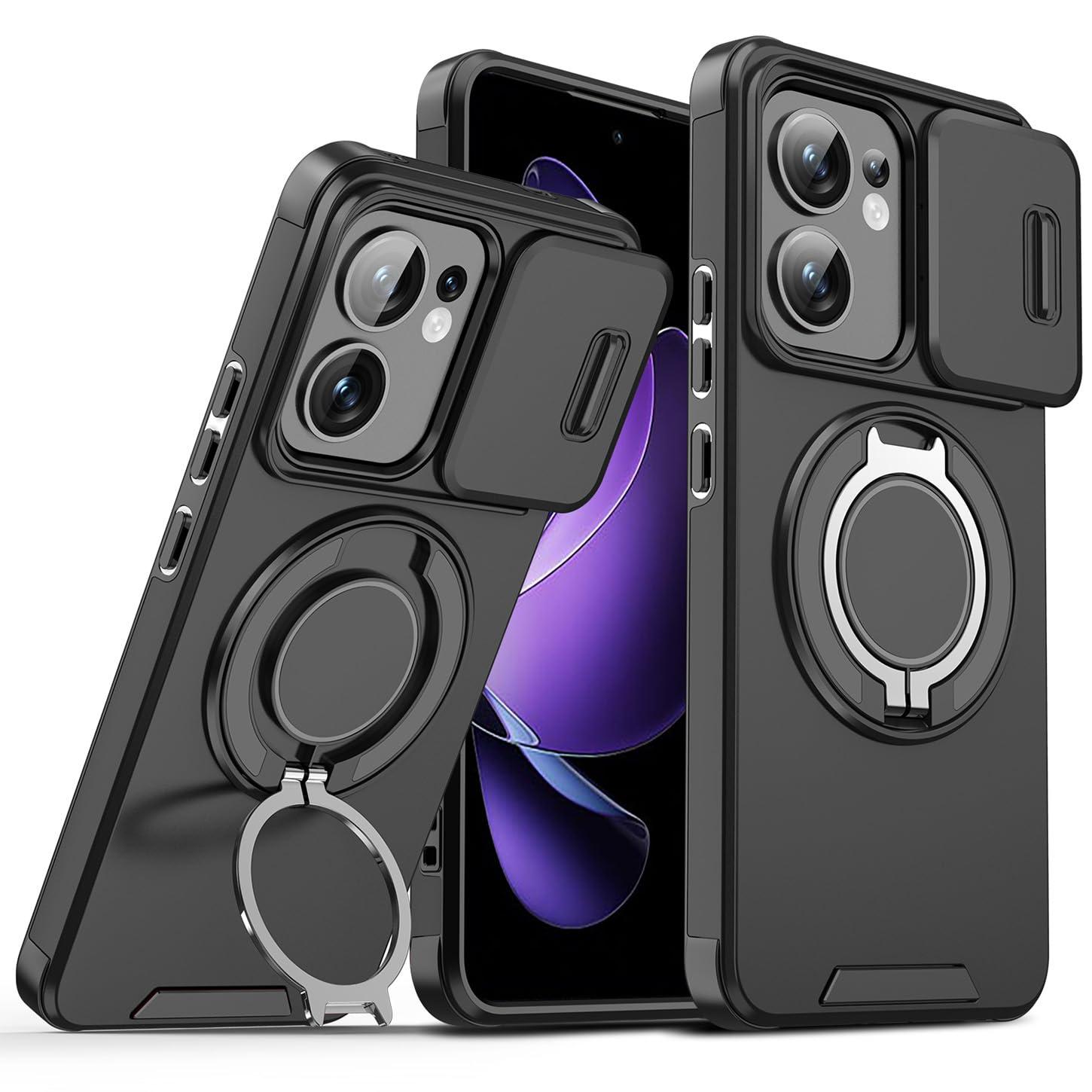 Custodia ILING Per OPPO Reno 13 FS (13F 5G/4G) | Cover Metallica Opaca Antiurto Con Anello E Copriobiettivo Scorrevole | Argento - 4