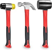 Vista 1 de YIYITOOLS Juego de martillos de 3 piezas, mazo de goma de 16 onzas, martillo de garra de 16 onzas y martillo suave de doble cara de 1.575 in