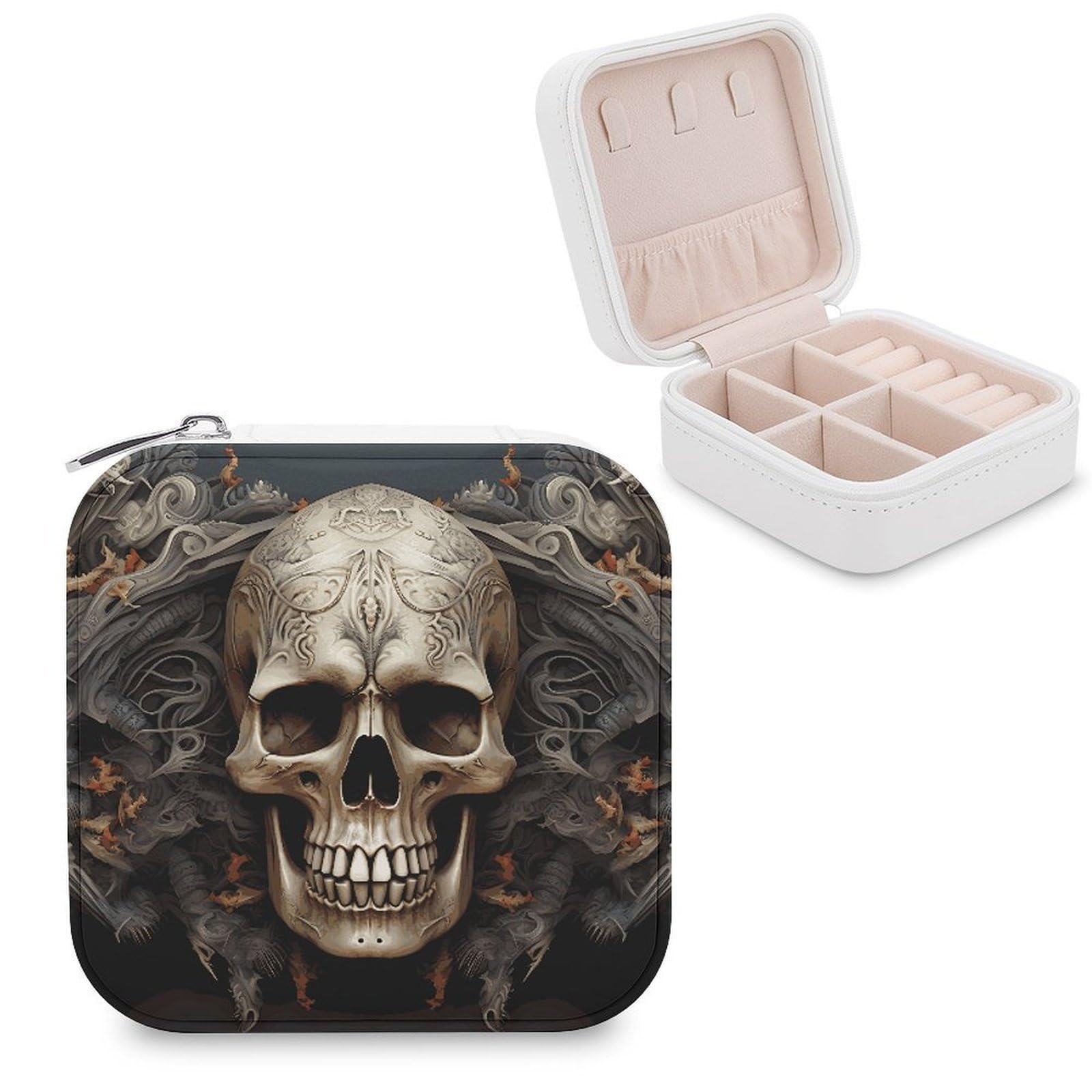 FekiLoot Skulls Jewelry Box Exquisite Jewelry Organizer Silver Gold Trinket Storage Case Multi Compartments Cute Earrings Ring Necklace Holder For Woman Household Gift