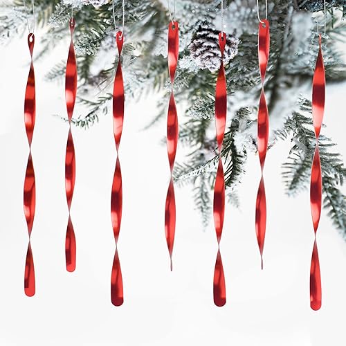 Luxtea 24 adornos colgantes de Navidad, carámbanos de aluminio torcidos para bodas, decoraciones de árbol de vacaciones de Halloween (brillante, 9.8