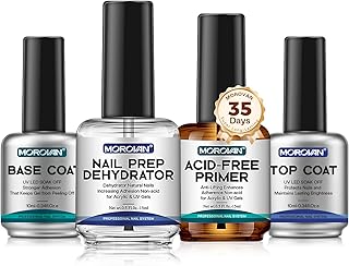 Morovan Nail Dehydrator and Primer with Gel Base & Top Coat Set 4PCS Professional Fast Dry Acid Free Supplies Primer for Acrylic & Gel Nail Polish Gifts
