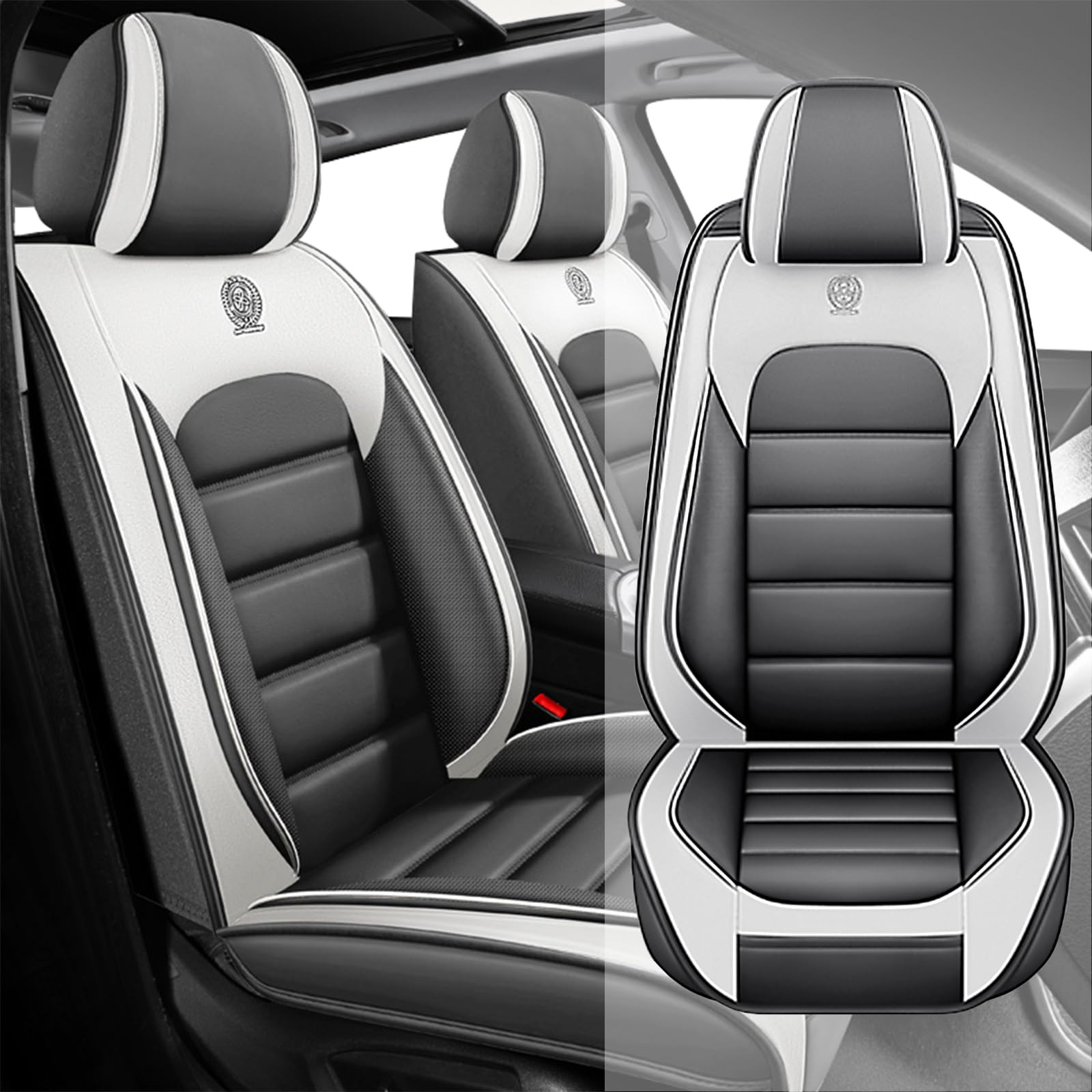 Fit for 95% of Cars SUVs Seat Covers,Car Seat Cover Protector,Waterproof Front Car Seat Covers(Standard-Gray&amp;White)