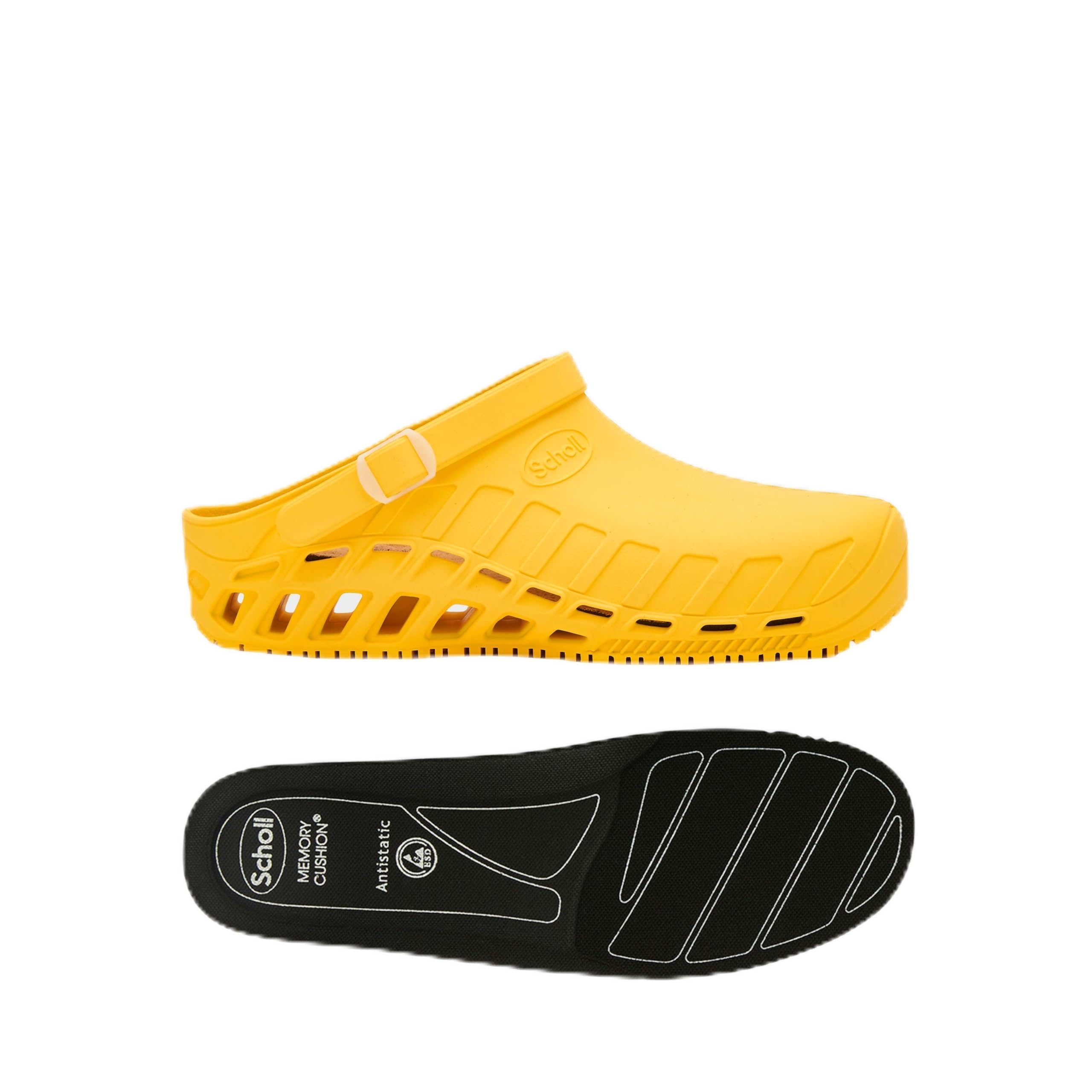 Scholl Clog Evo Amarillo + Plantillas PRO Antiestáticas Scholl con Memory Cushion para Clog Evo – Amarillo/Negro