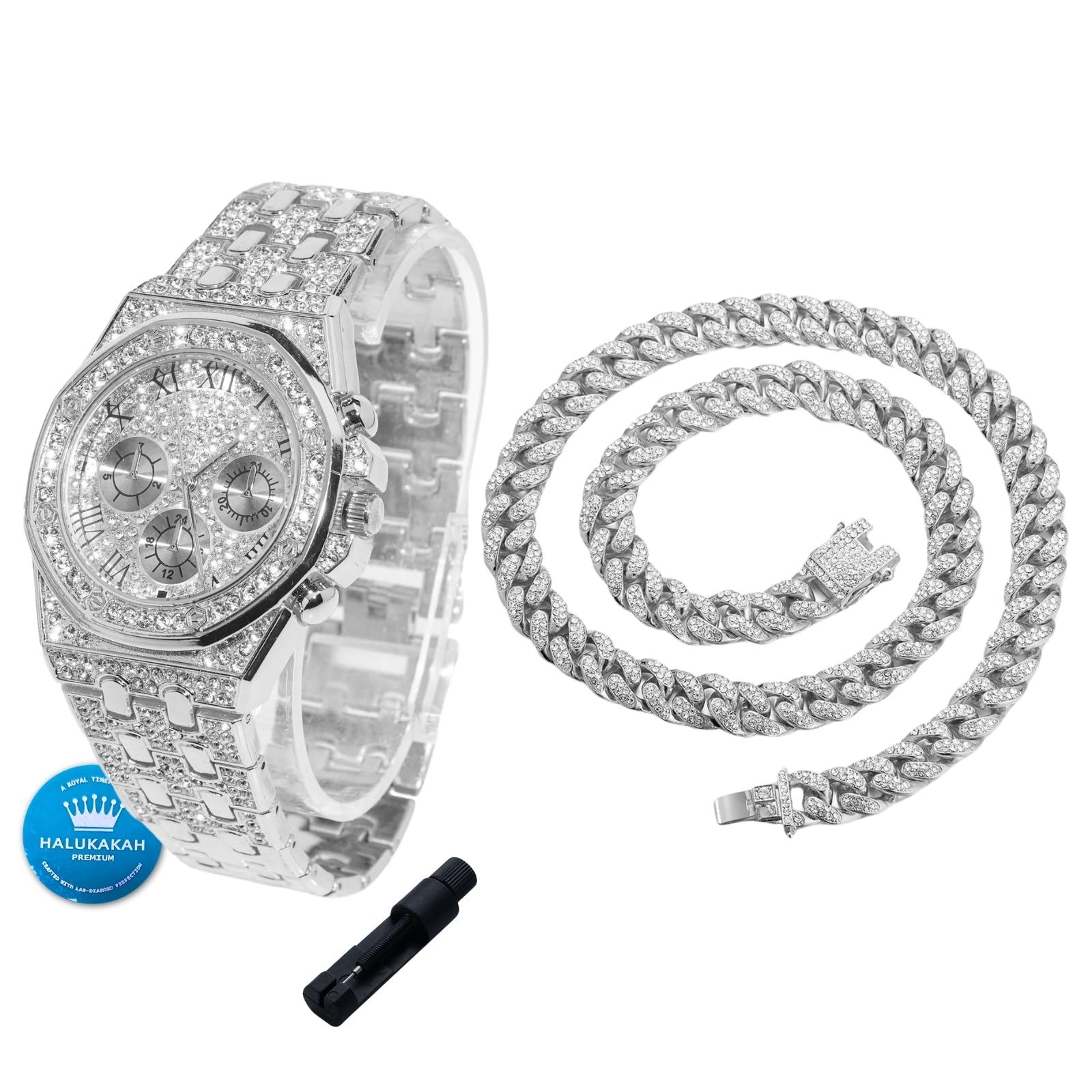 Halukakah Montre en Or avec Diamants pour Garçons,Ados,Enfants - Plaqué Or 18K/Platine,Cadran Octogonal 40mm avec Chiffres Romains,Quartz Japonais -20cm,avec Outil de Réglage -pour Anniversaires,Fêtes