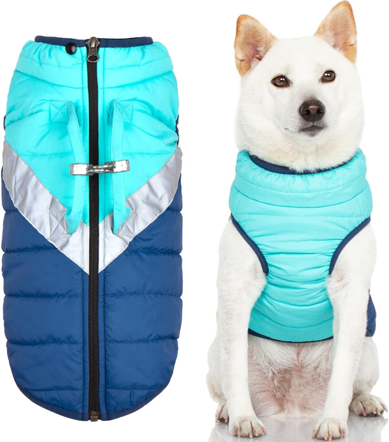 Gooby Mountaineer Dog Jacket - Mint, Large - Warm Zip-up Coat with Lift Handle, Dual O Ring Leash, Water Resistant, Reflective for Small & Medium Dogs