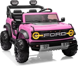 Licensed Ford Bronco Raptor 24V 2-Seater Ride-On Truck for Big Kids - Pink, Parental Remote, Bluetooth, LED Lights, 3 Speeds