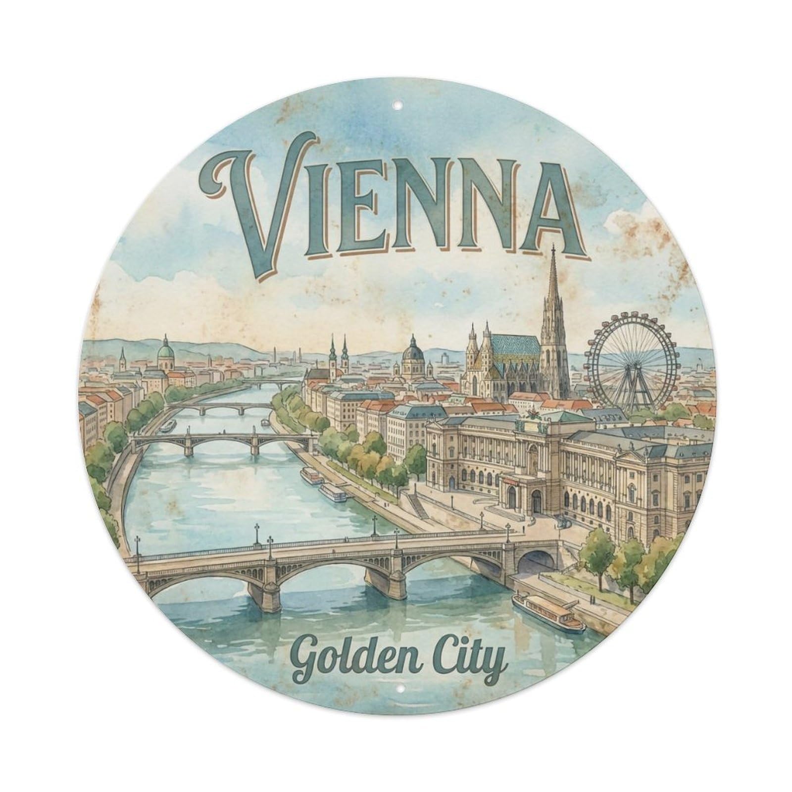 Yrnq 8X8inch Vintage Style Vintage Travel Vienna Austria Decor Metal Tin Sign